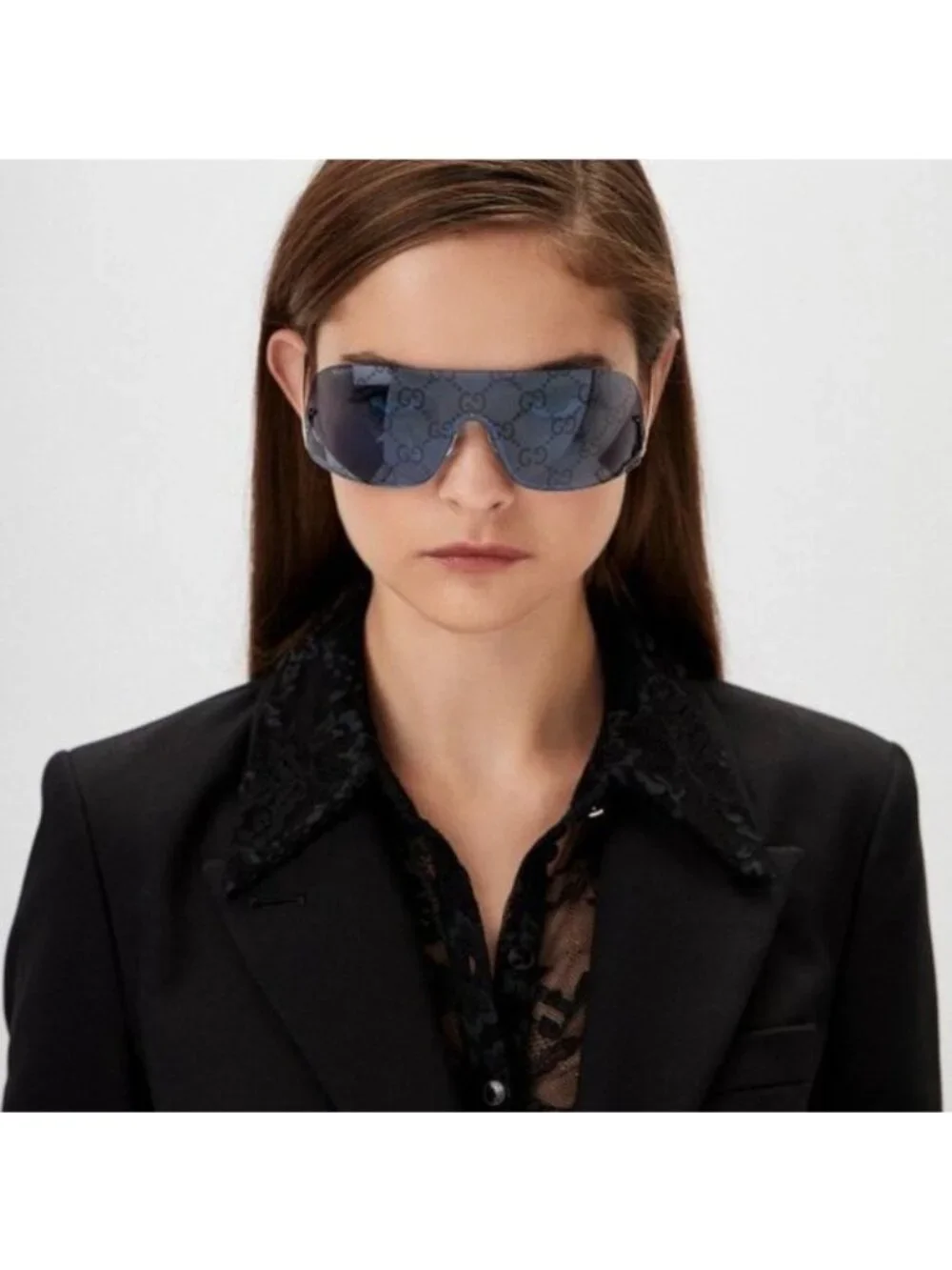 Gucci GG1560S 003 Shield Sunglasses - Silver/Blue